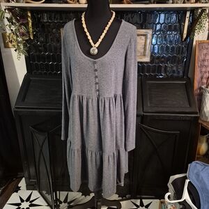 Wild Fable Grey Long-Sleeve Tiered Tunic Dress Button Front